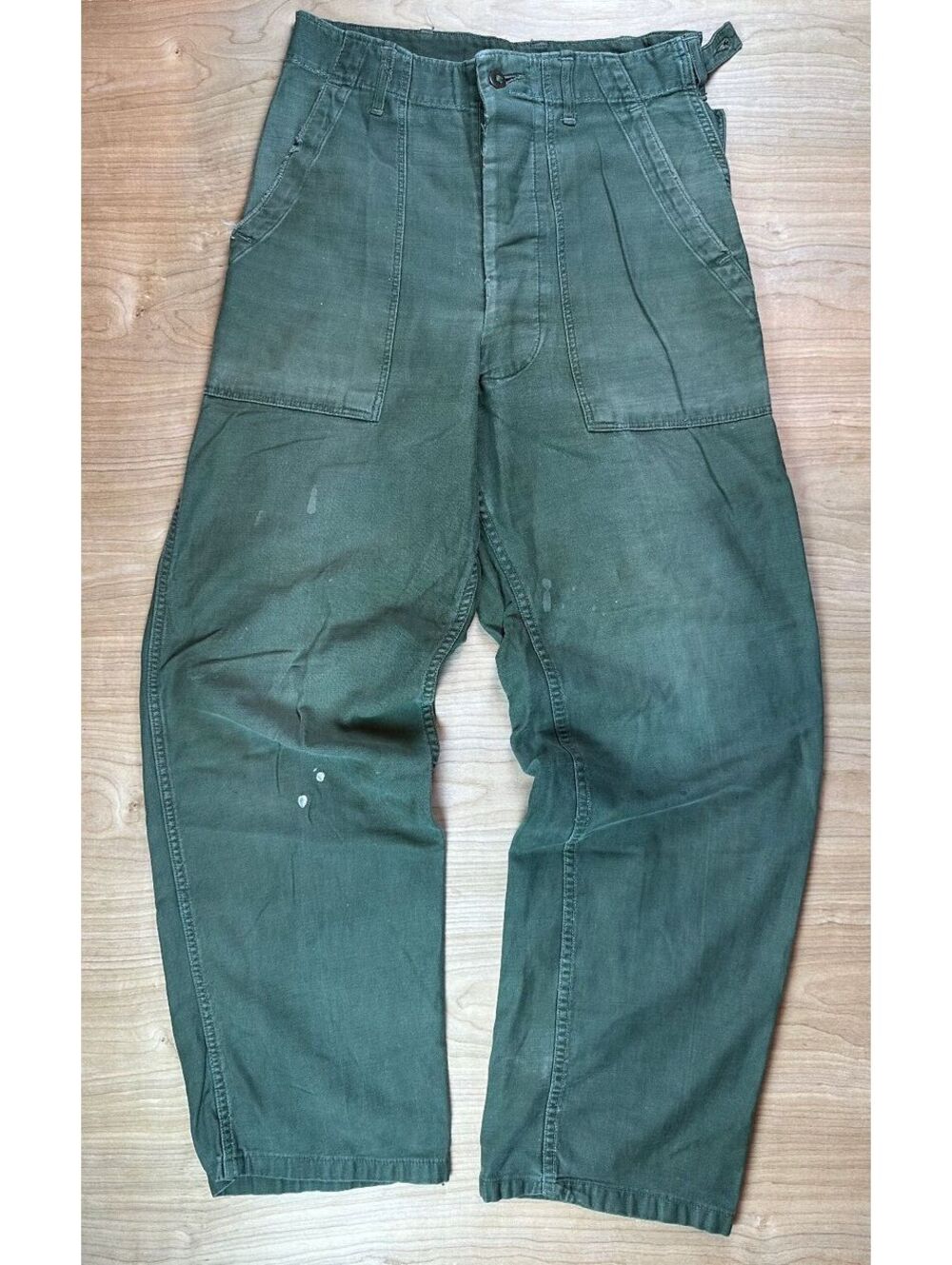 Vintage 60s OG-107 military pants fatigue 28x30 olive green cotton button fly